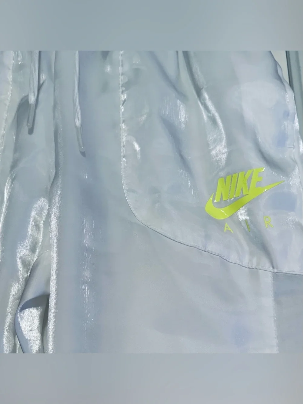 Nike White Sheer Zip Jacket and Jogger Pant Set with Neon Yellow Logo